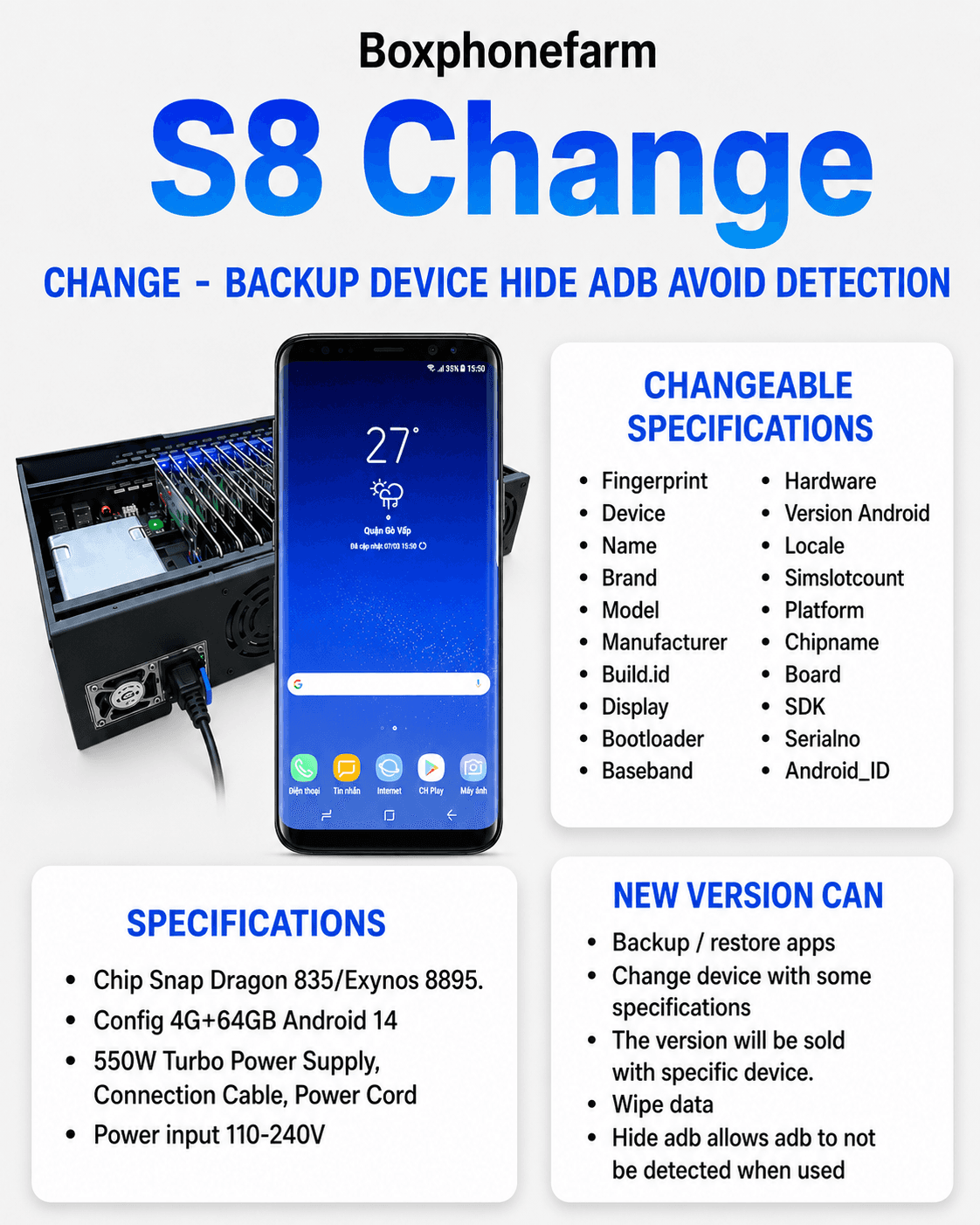 Samsung S8 — Change — USB · LAN